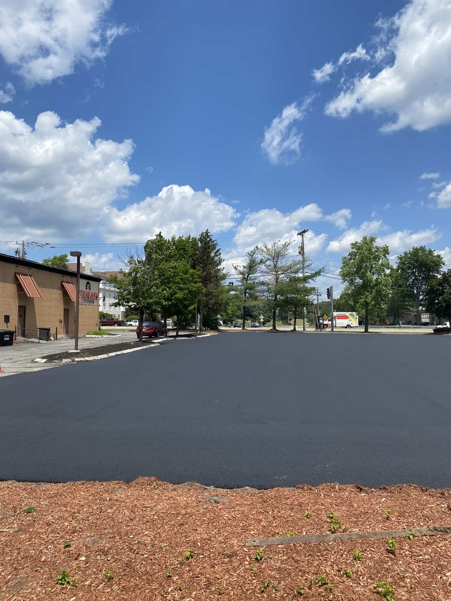 Completed commercial parking lot paving