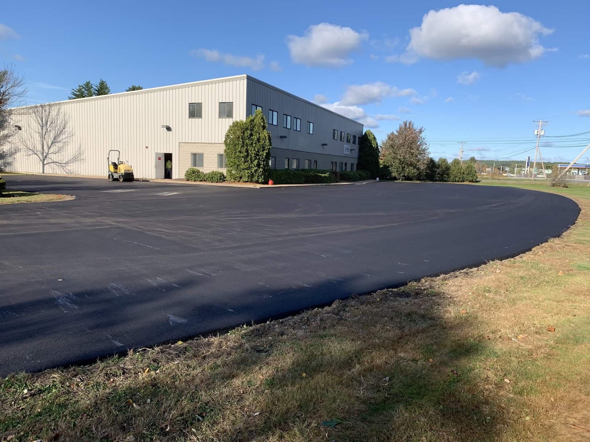 Freshly paved warehouse parking lot
